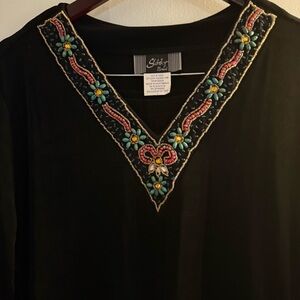 slinky Brand Black Holiday set Top and pants set Colorful Embroidery, like new